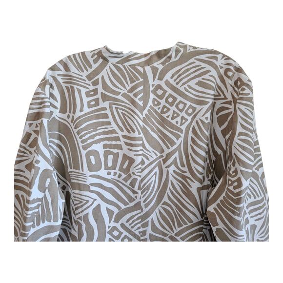 CHICO'S 3 Women XL Blazer Jacket Silk Linen Safari Pattern Beige White Hooks 44" - Picture 6 of 7